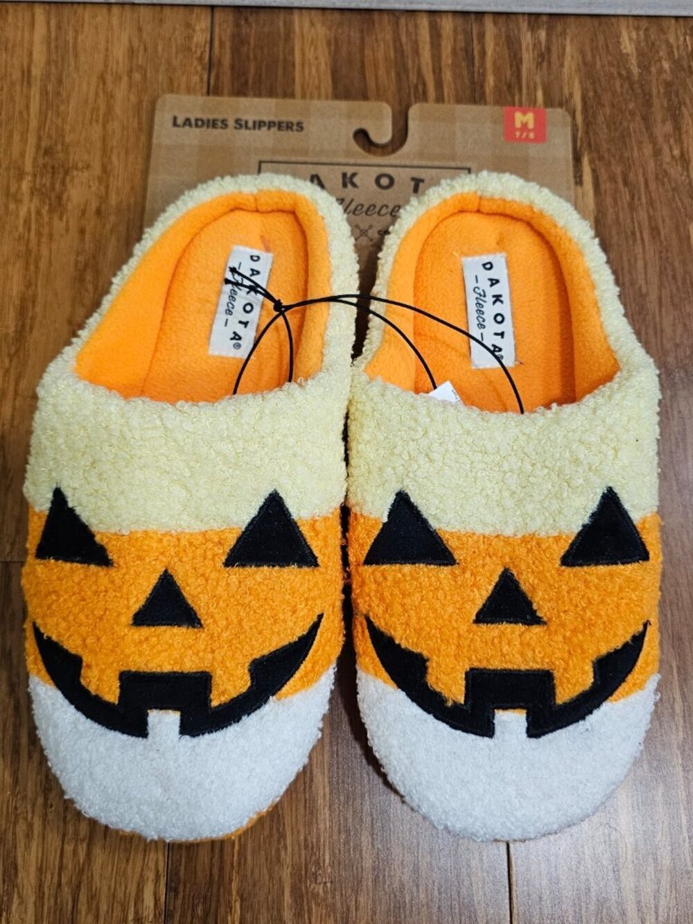 New Fleece Halloween Jack O Lantern Candy Corn Pumpkin Slippers Womens 7/8